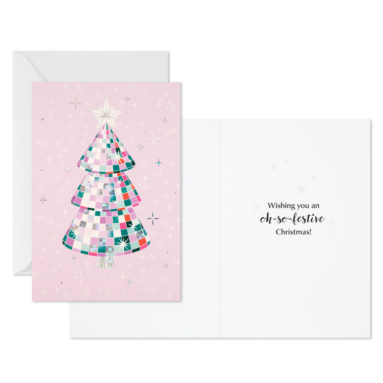 Sparkling Tree on Pink Boxed Christmas Cards, Pack of 16