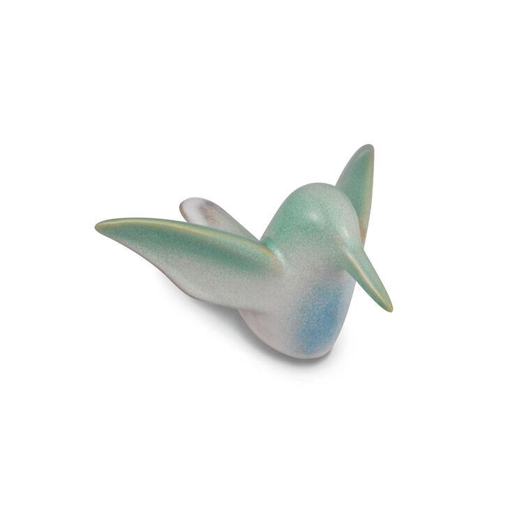 Hallmark blue and green ceramic hummingbird figurine symbolizing grace, love, and good luck.