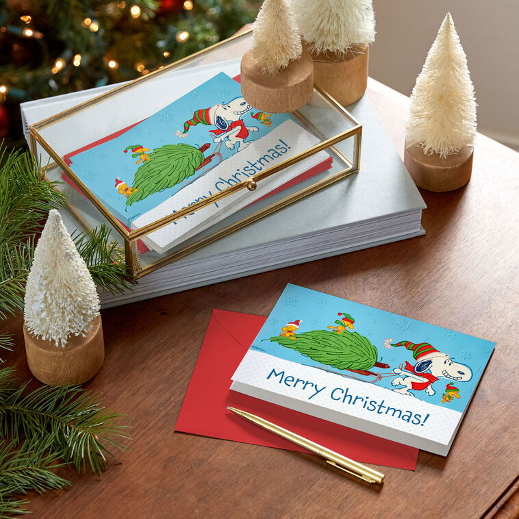Peanuts® Snoopy Hauling the Tree Boxed Christmas Cards, Pack of 16