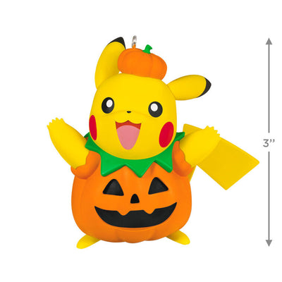Halloween Pikachu ornament in jack-o'-lantern costume, festive fall decoration for Pokémon fans