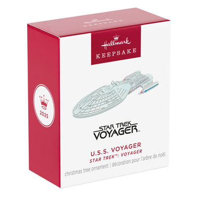 Mini U.S.S. Voyager starship ornament, Intrepid-class ship from Star Trek Voyager, Hallmark Keepsake sci-fi Christmas collectible
