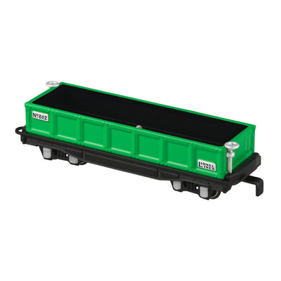 Hallmark Keepsake Lionel 812 Gondola Car ornament, green die-cast metal open-top railroad car with wheels that turn, for Lionel Trains collectors.