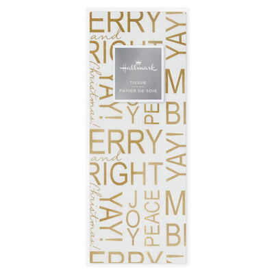 Gold Messages on White Christmas Tissue Paper, 6 sheets