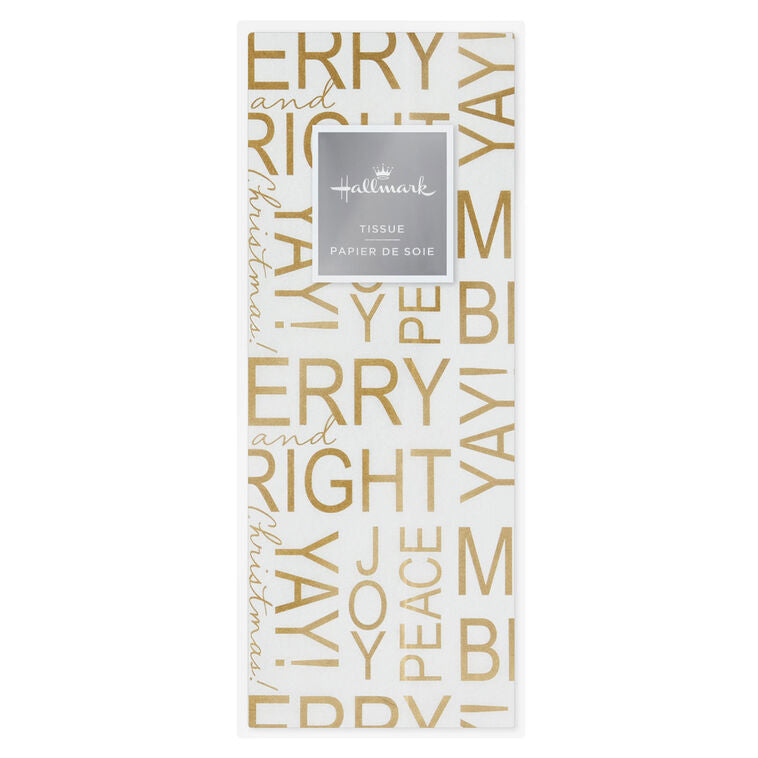 Gold Messages on White Christmas Tissue Paper, 6 sheets