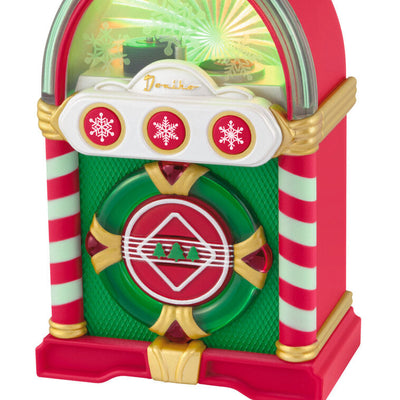Retro jukebox Christmas ornament with lights and sound, plays three classic holiday tunes, battery operated

