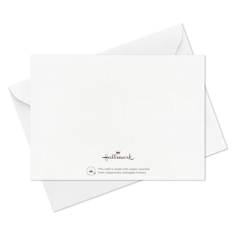 Blank flat note cards with gold lettering and black borders, includes envelopes and white caddy with black geometric lines.