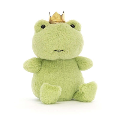 Green plush frog with a crown