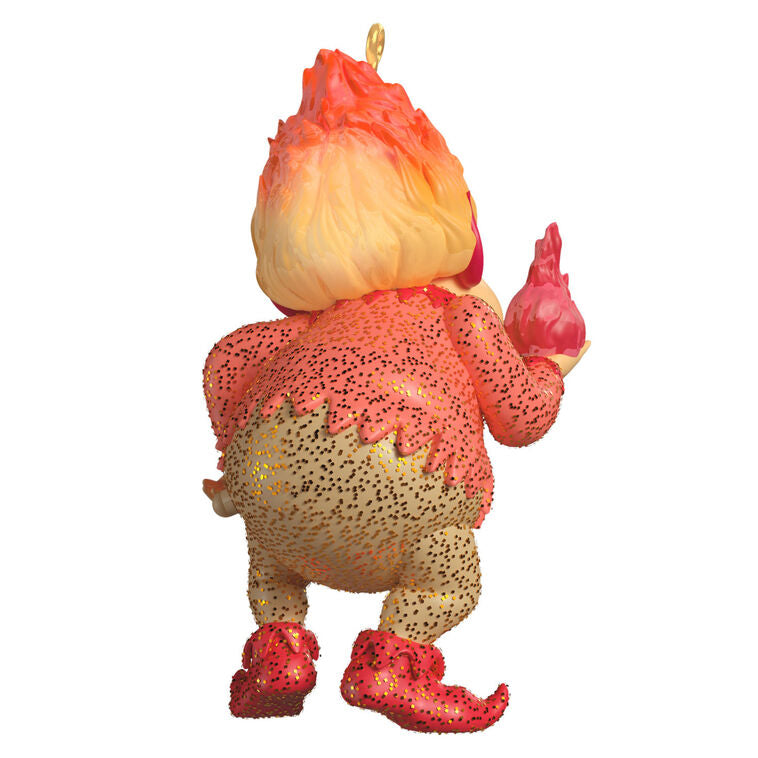Heat Miser Christmas tree ornament from The Year Without a Santa Claus, featuring a red-hot fireball, glowing hair, and nostalgic holiday design.