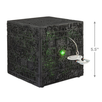 Star Trek tabletop decoration with Borg cube lit up in green from The Next Generation with light and sound features
