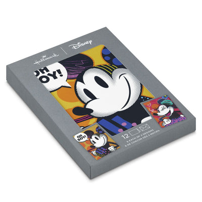 Disney Mickey Mouse and Minnie Mouse blank notes set with black and white pop art, colorful accents, and polka dot backgrounds, pack of 12
