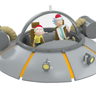 Rick and Morty ornament, Space Cruiser ship, Hallmark Keepsake, Christmas tree decoration, animated sitcom collectible, sci-fi cartoon.