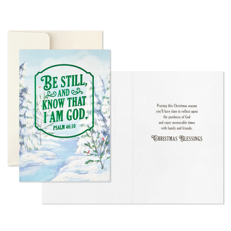 Be Still and Know Snowy Landscape Religious Boxed Christmas Cards, Pack of 16
