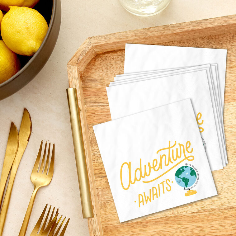 Adventure Awaits Globe Graduation Cocktail Napkins, Pack of 20