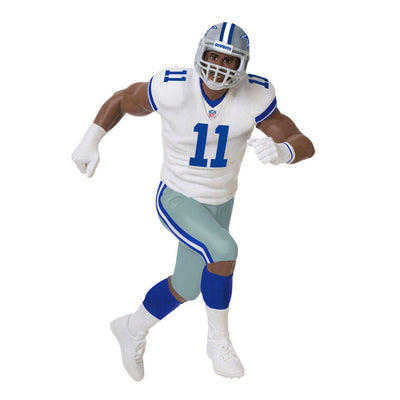 Micah Parsons ornament in Dallas Cowboys uniform, number 11, action pose, Hallmark NFL Christmas collectible for football fans
