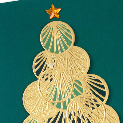 Opulent Green and Gold Tree Boxed Christmas Cards, Pack of 12