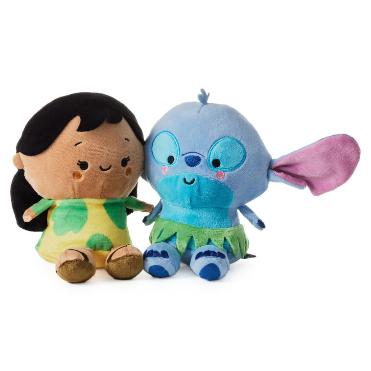 Disney plush Lilo and Stitch with magnets and sound feature, connected as a soft stuffed toy duo for best friends.
