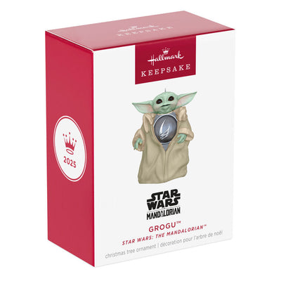 Grogu ornament, The Mandalorian, Baby Yoda in youngling robes and armor, Hallmark Keepsake, Star Wars, Christmas tree decoration.