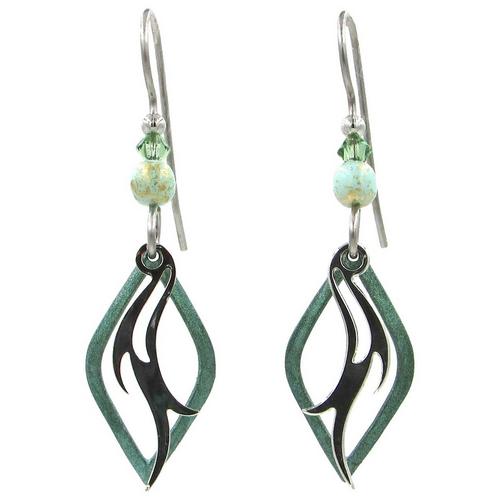 Abstract Flame in Open Diamond Drop Earrings