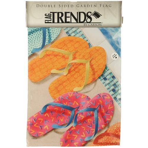 Colorful Carson garden flag with flip-flop design on soft, durable DuraSoft fabric; double-sided and perfect for summer yard décor.