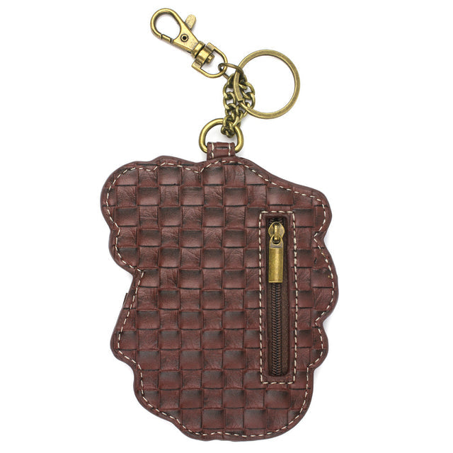 Mushroom with snail key fob featuring rhinestones, textured faux leather trim, antique bronze details, and cute detailed stitching to hold your keys with style.
