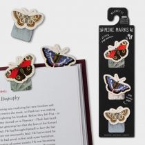 Set of butterfly-themed magnetic bookmarks in assorted vibrant colors, compact and reusable for marking book pages