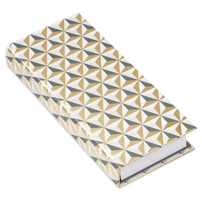 Memo pad folio with blush, pink, gray, and gold geometric cover, includes lined and blank note pads inside.

