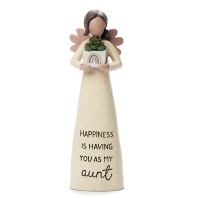 Blossom Bucket Aunt Angel Figurine. Resin angel holding a heart that says “You Always Understand