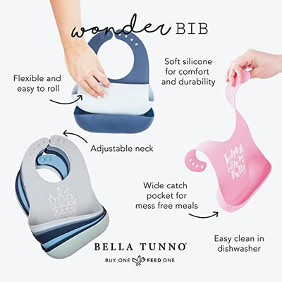 Pink silicone baby bib with “Love Grandma” phrase, features deep food-catching pocket and adjustable neck.

