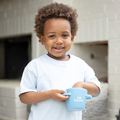Bella Tunno Mr. Happy Happy Snacker silicone snack cup with snug fit lid, soft opening, and easy-grip handles.