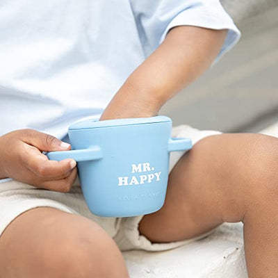 Bella Tunno Mr. Happy Happy Snacker silicone snack cup with snug fit lid, soft opening, and easy-grip handles.