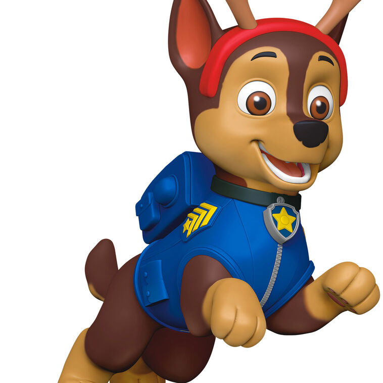 Chase Paw Patrol Christmas ornament in blue uniform with reindeer antlers, Hallmark Keepsake, German shepherd pup holiday decoration.