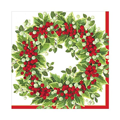 Holly and Berry Wreath Paper Luncheon Napkins - 20 per Package