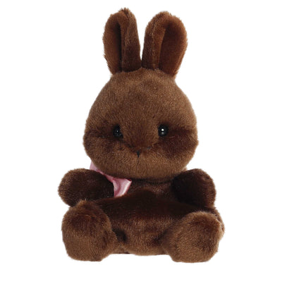 Richie the chocolate bunny Palm Pals plush with floppy ears and soft fur, sized to fit perfectly in the palm of your hand.
