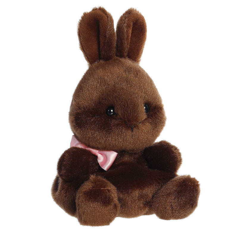 Richie the chocolate bunny Palm Pals plush with floppy ears and soft fur, sized to fit perfectly in the palm of your hand.