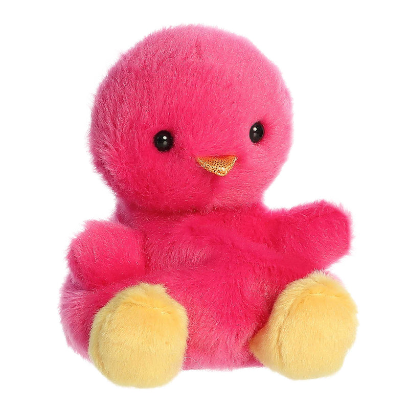 Peyton Palm Pals pink chick plush with a round bean-filled body, yellow beak, and soft fabric perfect for handheld cuddles.