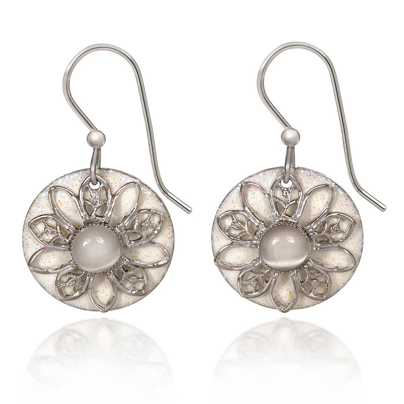 Mother of Pearl Stone in Filigree Flower Earrings