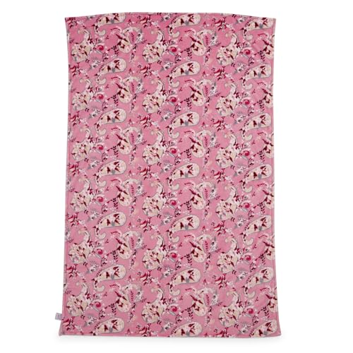 Botanical Paisley Pink fleece throw blanket, soft plush polyester, 50x80 inches.

