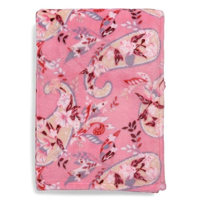 Botanical Paisley Pink fleece throw blanket, soft plush polyester, 50x80 inches