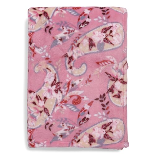 Botanical Paisley Pink fleece throw blanket, soft plush polyester, 50x80 inches