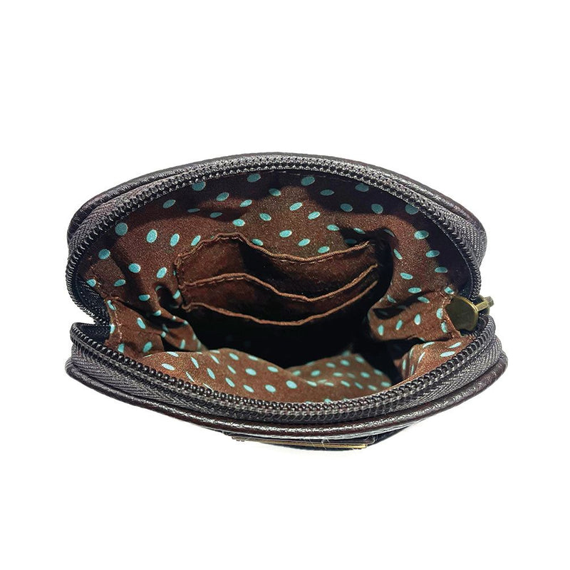  Chala gray faux leather cell phone crossbody with black and white paw print design.