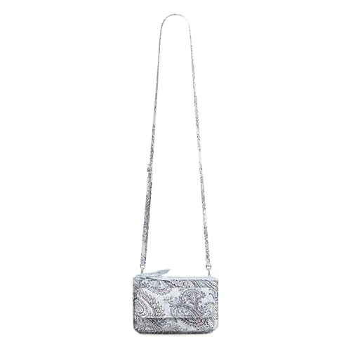 Soft Sky Paisley RFID wallet crossbody with zip closure, phone pocket, and adjustable strap