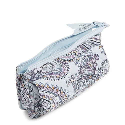 Soft Sky Paisley RFID wallet crossbody with zip closure, phone pocket, and adjustable strap