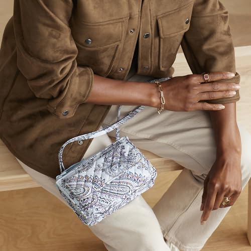 Soft Sky Paisley RFID wallet crossbody with zip closure, phone pocket, and adjustable strap