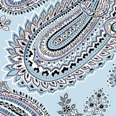 Soft Sky Paisley RFID wallet crossbody with zip closure, phone pocket, and adjustable strap