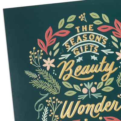 The Season's Gifts Lettering on Green Boxed Christmas Cards, Pack of 16