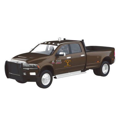 Dark brown 2014 Ram 3500 truck Christmas ornament with Yellowstone rocking-Y logo, inspired by John Dutton’s pickup.