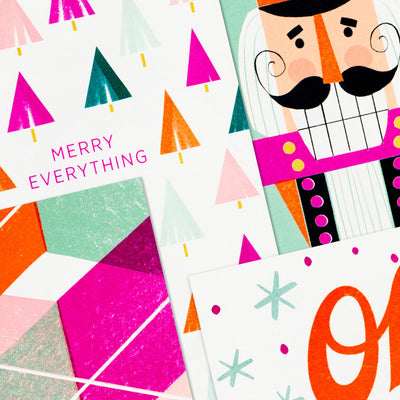 Neon Brights Assorted Boxed Christmas Cards, Pack of 16