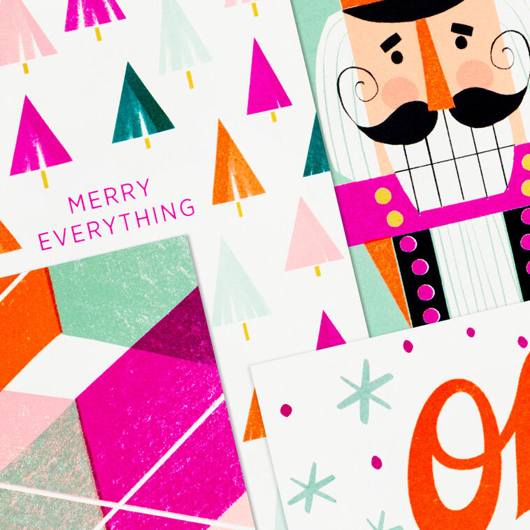 Neon Brights Assorted Boxed Christmas Cards, Pack of 16