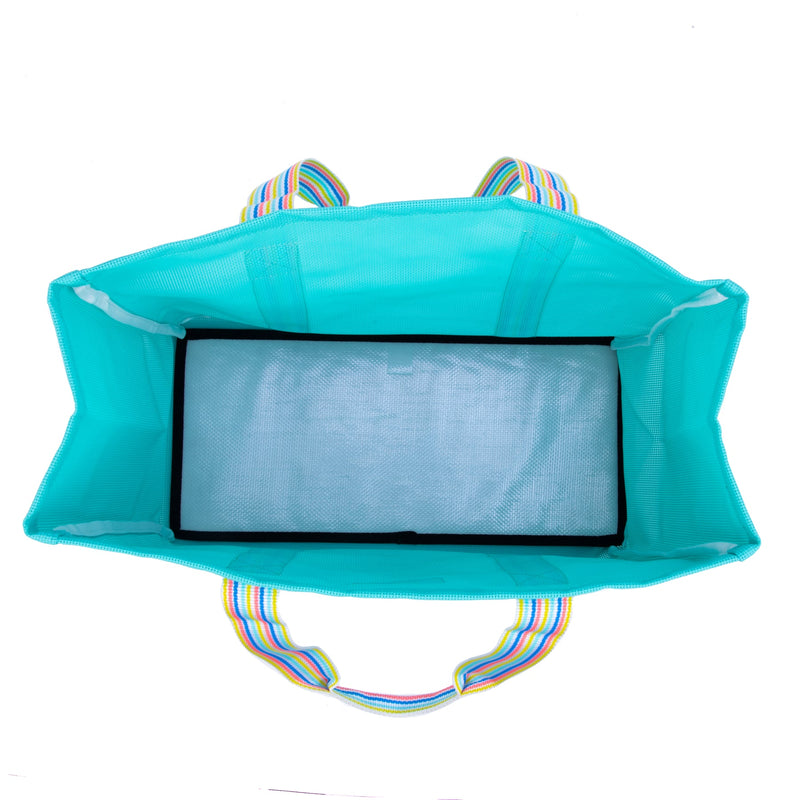 SCOUT Woven Tote Large Roadtripper in French Blue and Pool with breathable basket weave and sturdy removable bottom panel.