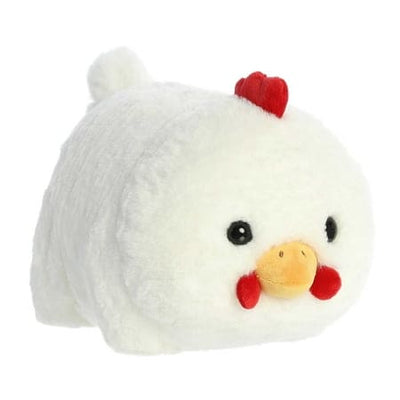 White chicken plush toy with a red rooster head.